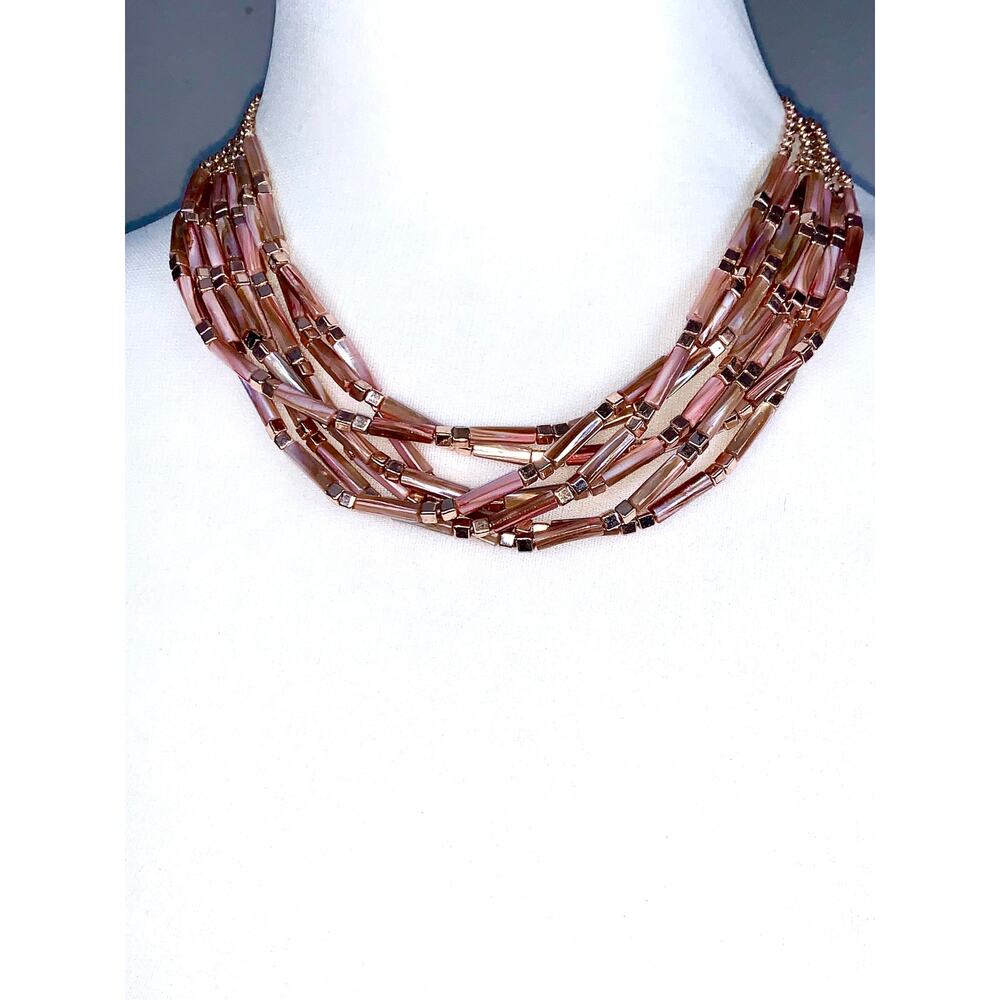Rose Gold Multistrand Pink Acrylic Shell Beaded Statement Necklace